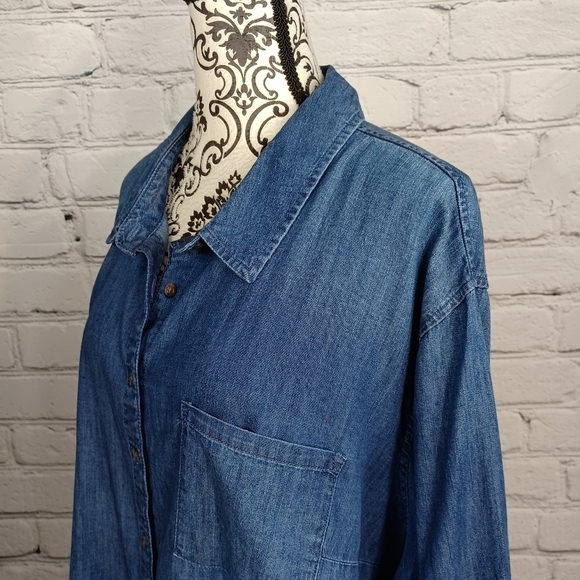 Ava & Viv chambray women's button front long sleeve shirt size 4x pocket b30 - Picture 6 of 9